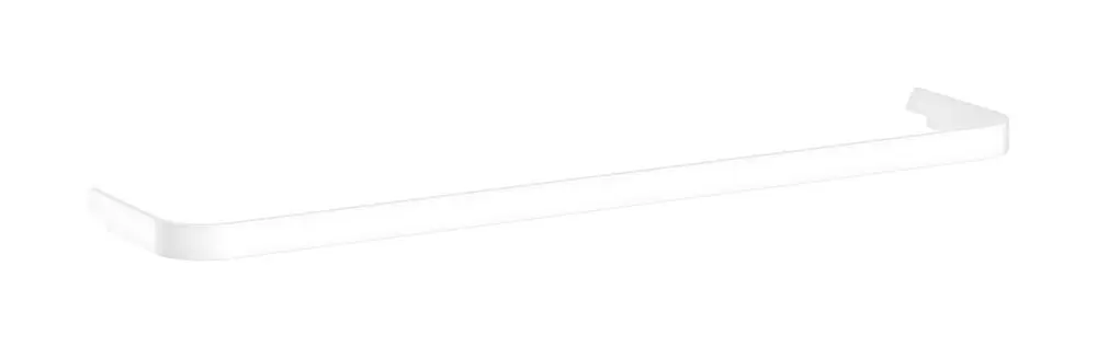 Weißer Handtuchhalter mit gerader Form und abgerundeten Enden, montiert an einer Wand, von der Marke Hansgrohe.